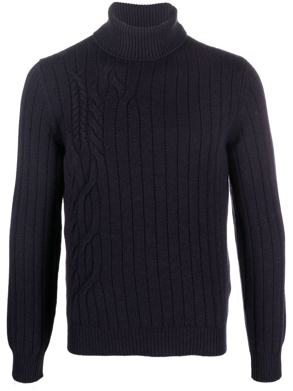 Corneliani 粗绞花针织高领毛衣 - 蓝色