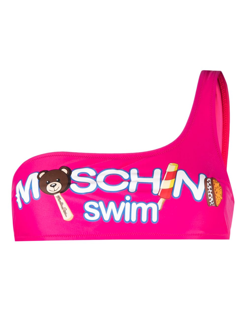 Moschino logo印花不对称领比基尼上装 - 粉色