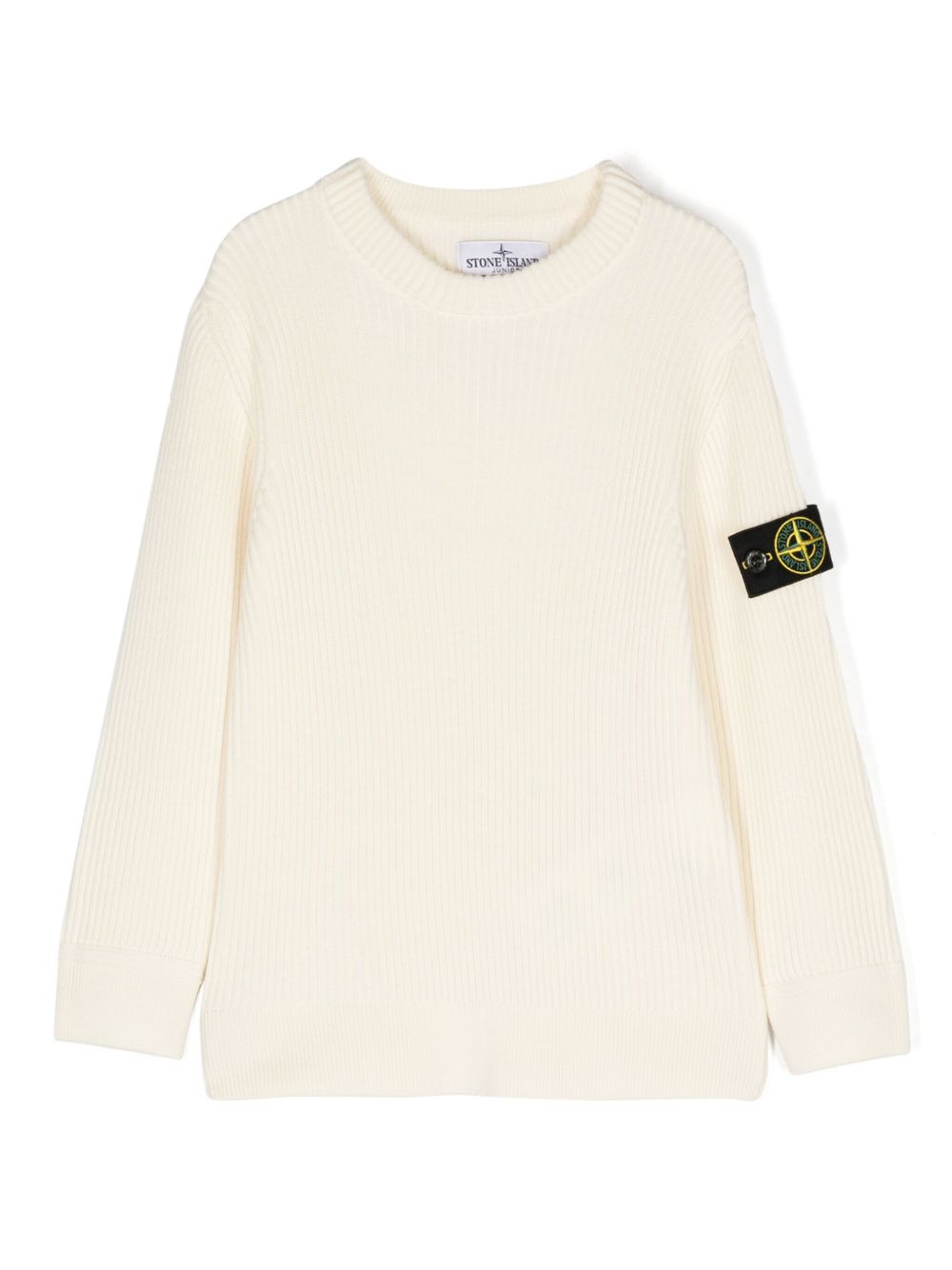 Stone Island Junior 罗盘徽章罗纹毛衣 - 白色