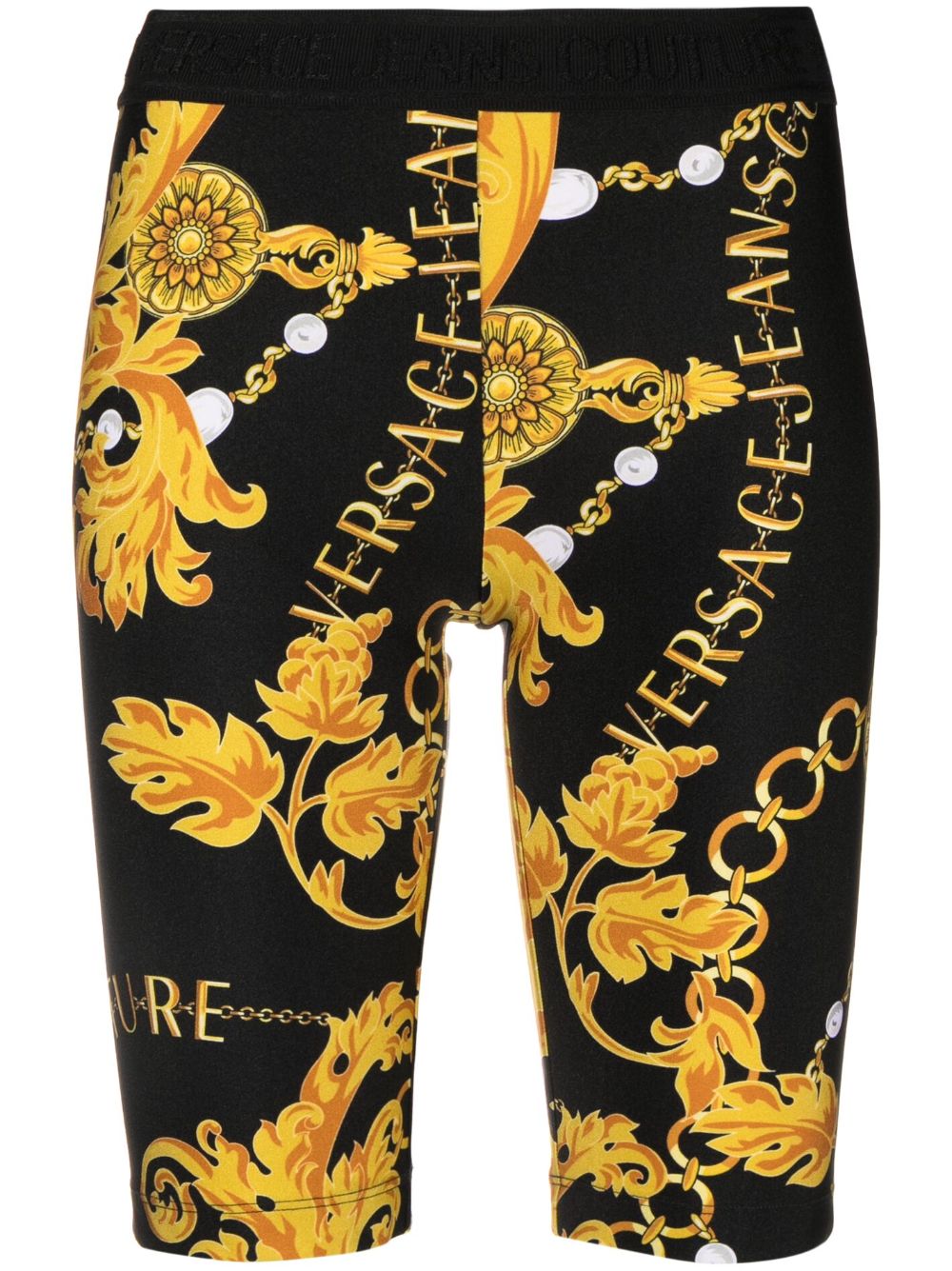 Versace Jeans Couture Baroque Couture 印花骑行短裤 - 黑色