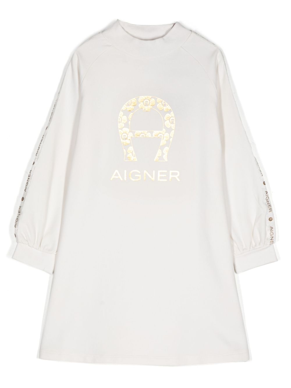 Aigner Kids logo印花连衣裙 - 白色