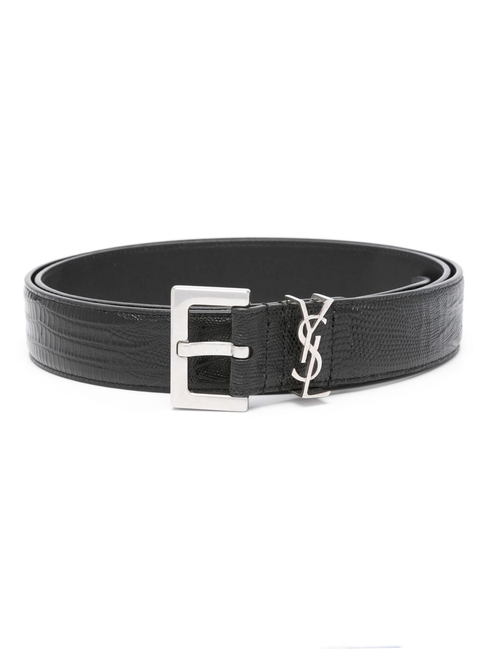 Saint Laurent 仿鳄鱼纹压纹皮质腰带 - 黑色