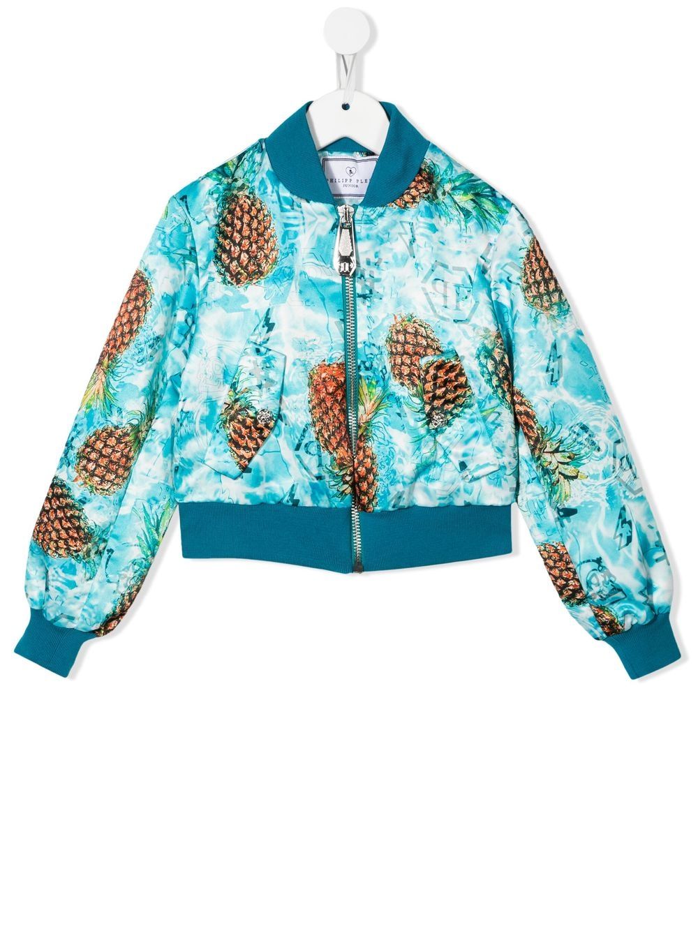Philipp Plein Junior 菠萝印花飞行员夹克 - 蓝色