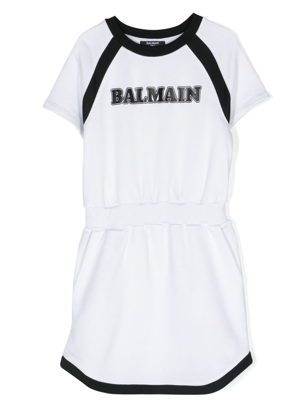 Balmain Kids logo印花平纹针织连衣裙 - 白色