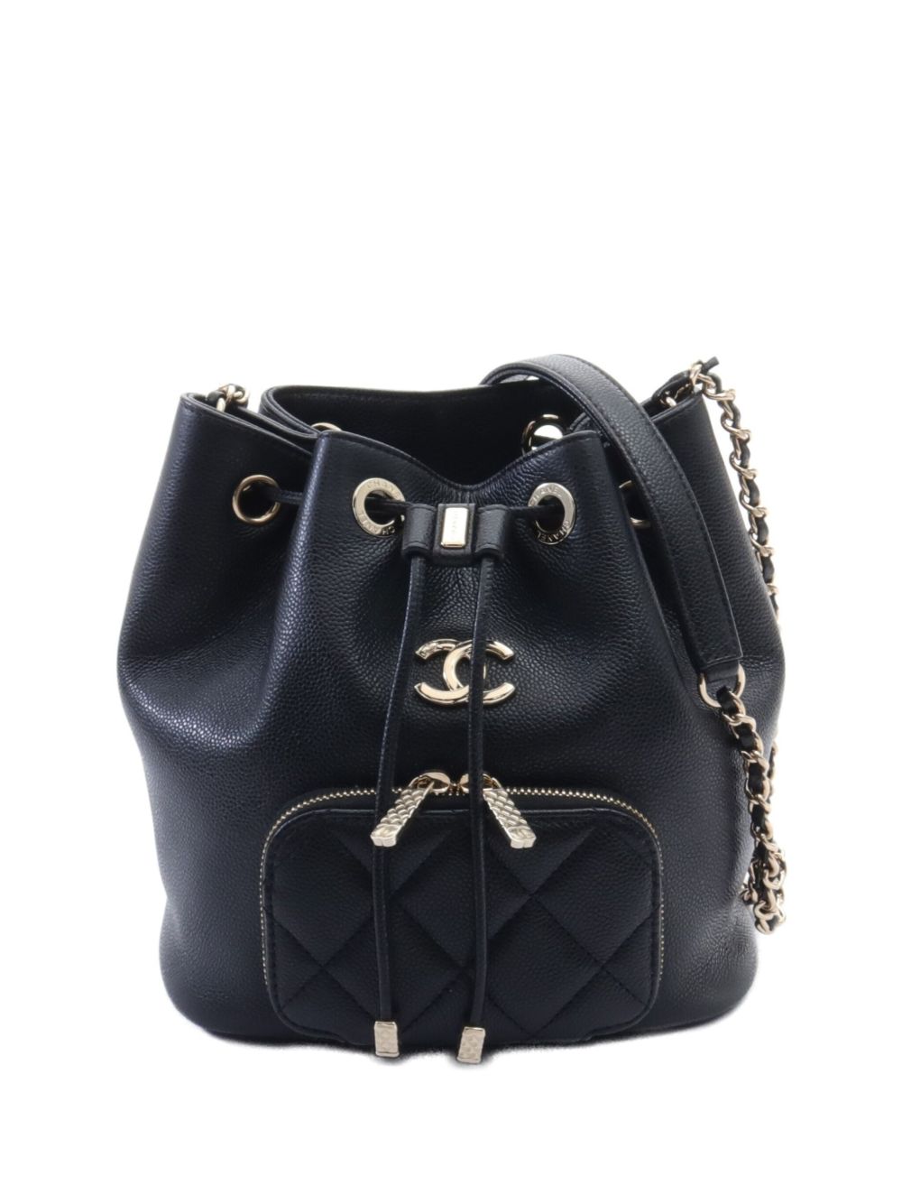 CHANEL Pre-Owned CC 皮质水桶包（2021年典藏款） - 黑色