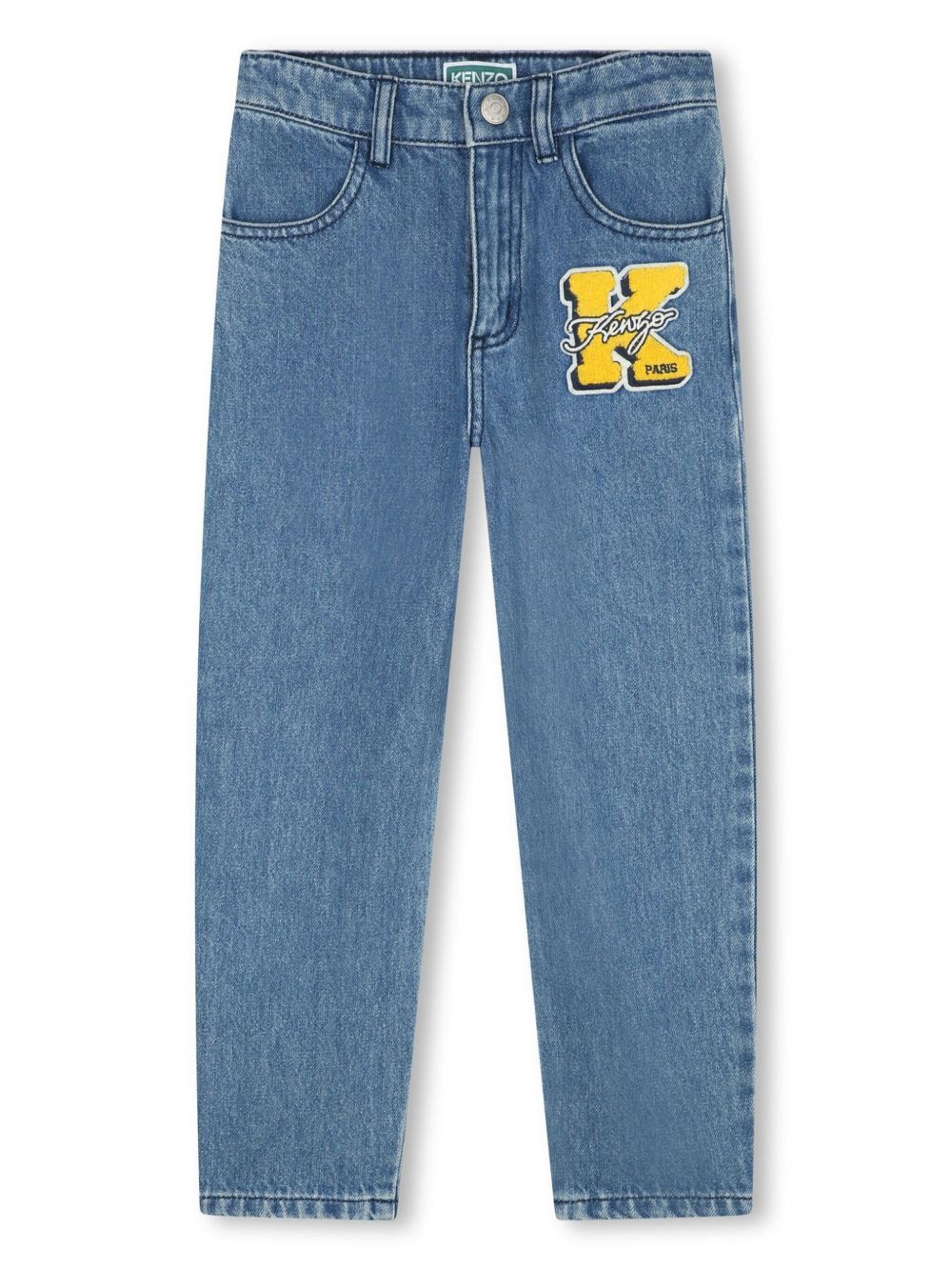 Kenzo Kids logo贴花中腰直筒牛仔裤 - 蓝色