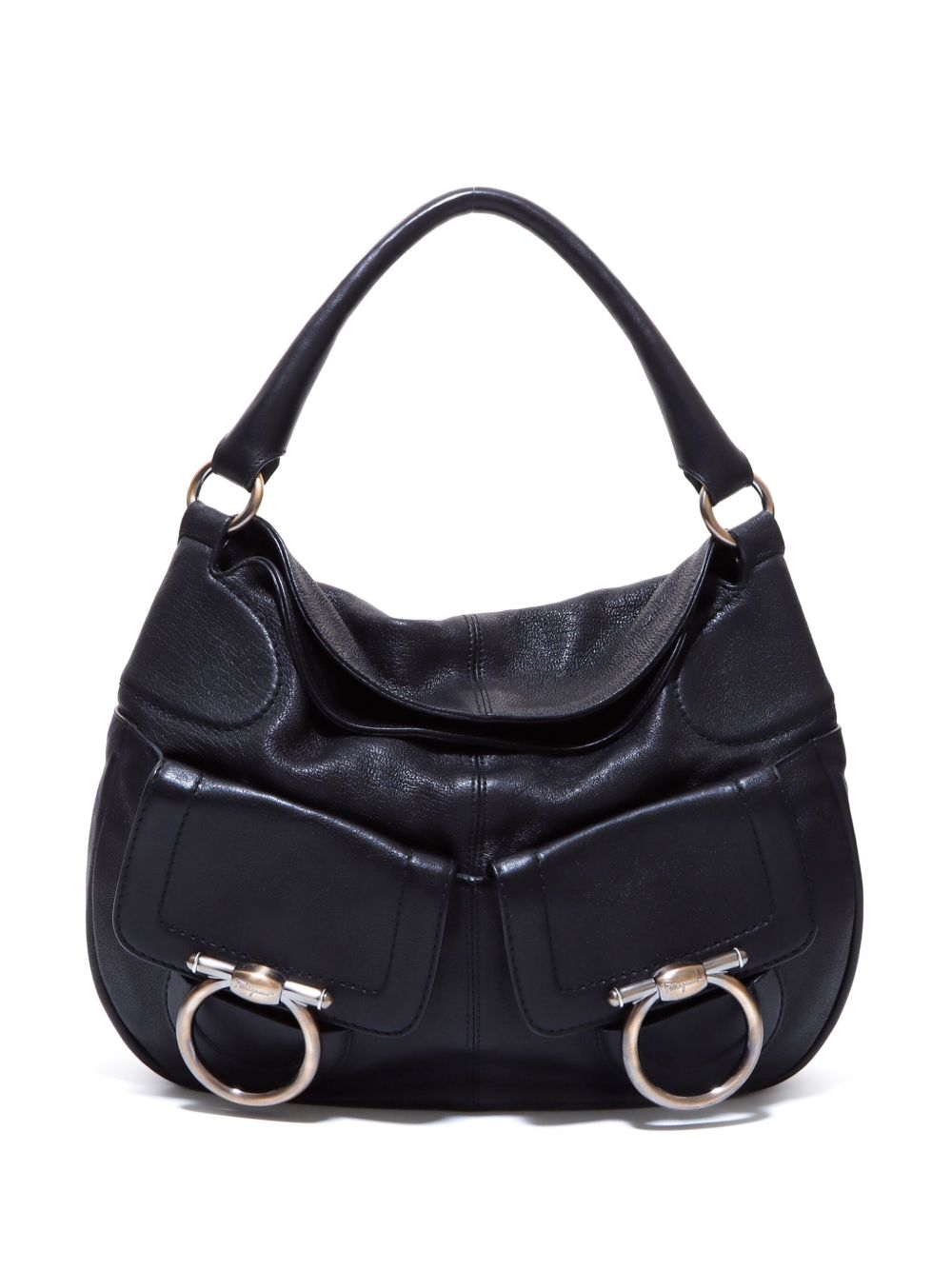 Ferragamo Pre-Owned Gancini 皮质单肩包 - 黑色
