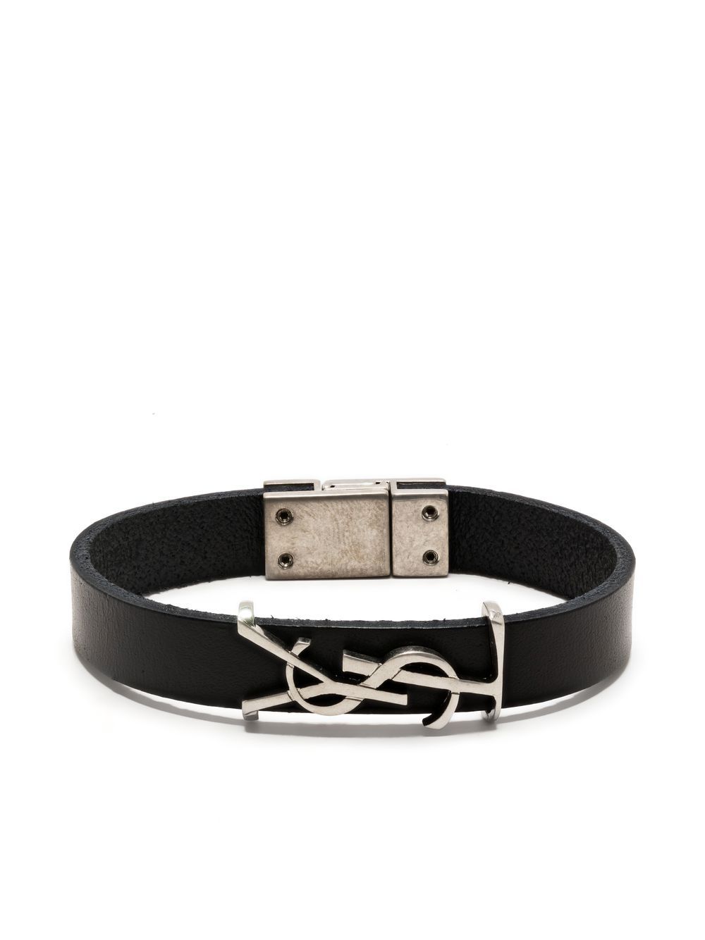 Saint Laurent logo标牌皮质手链 - 黑色