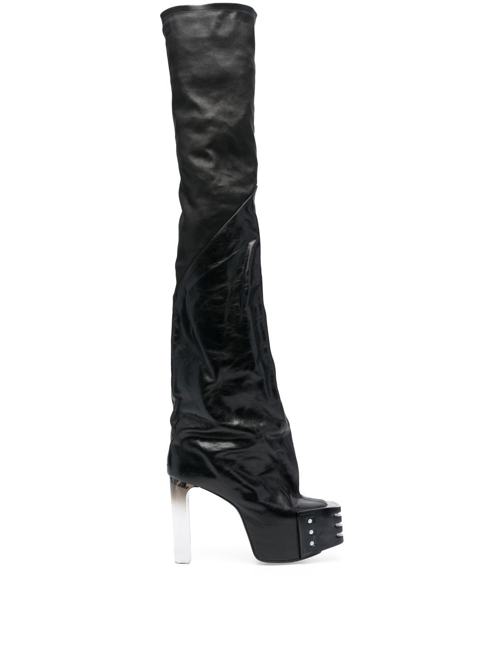 Rick Owens 厚底过膝靴 - 黑色