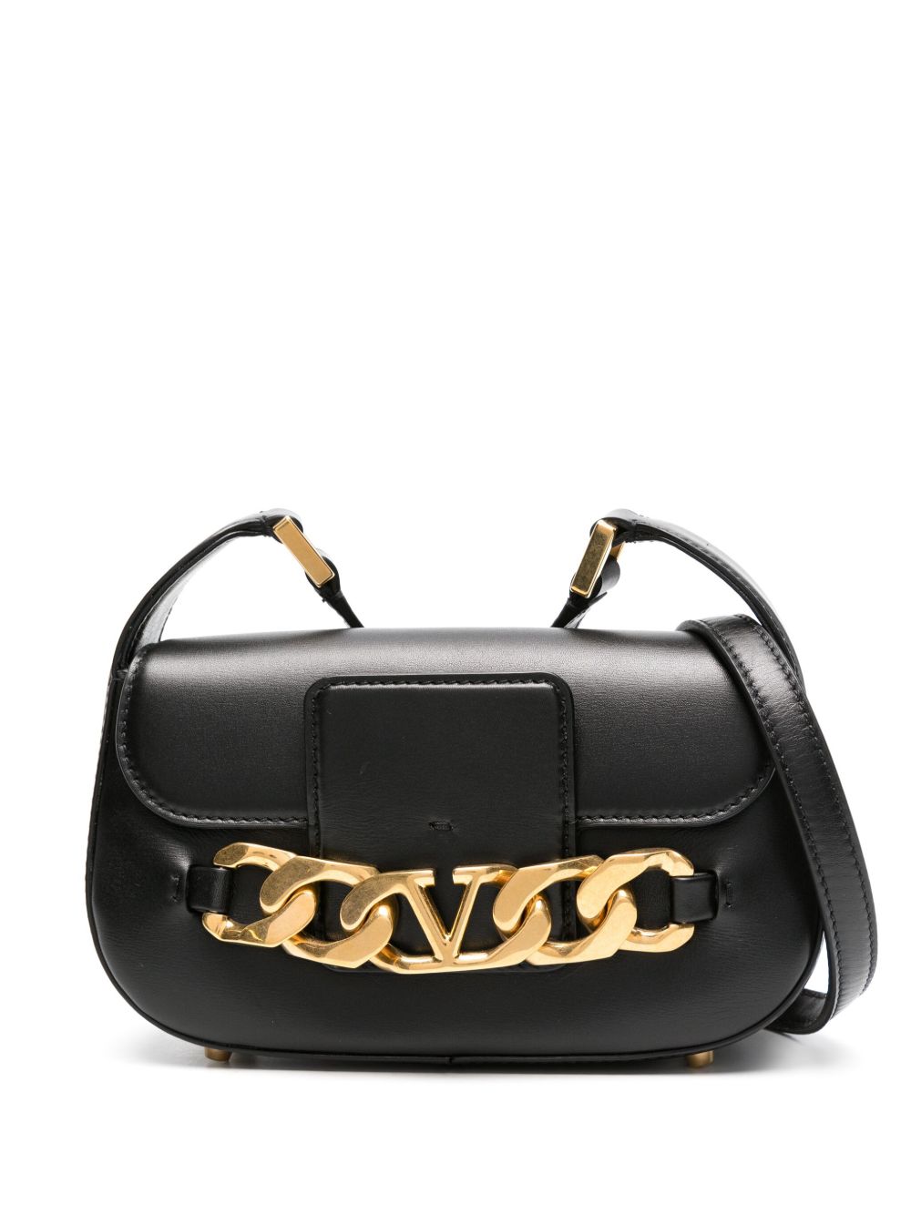 Valentino Garavani Pre-Owned VLogo 搭链皮质单肩包 - 黑色