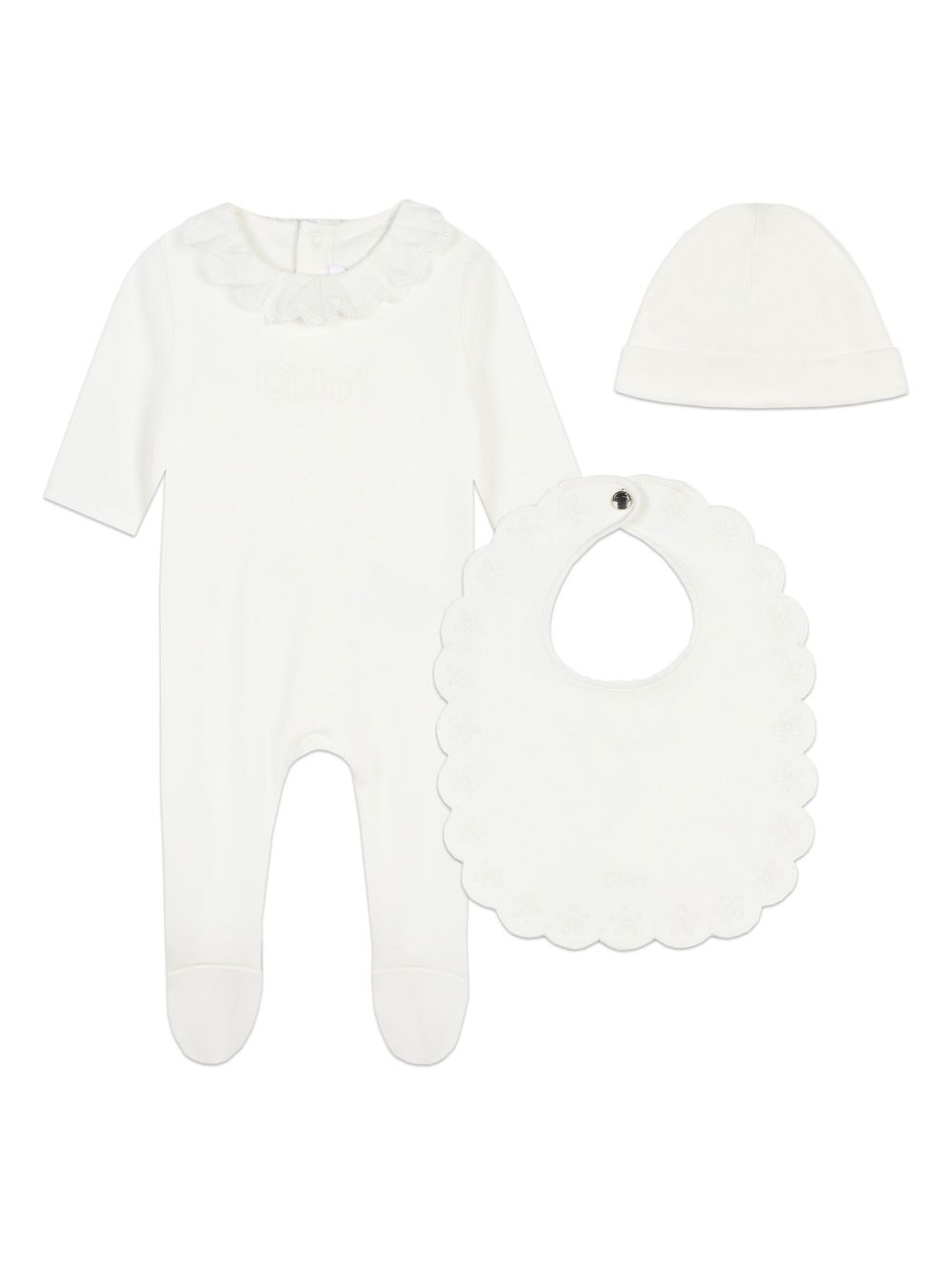 Chloé Kids 荷叶边细节棉连体衣套装 - 白色