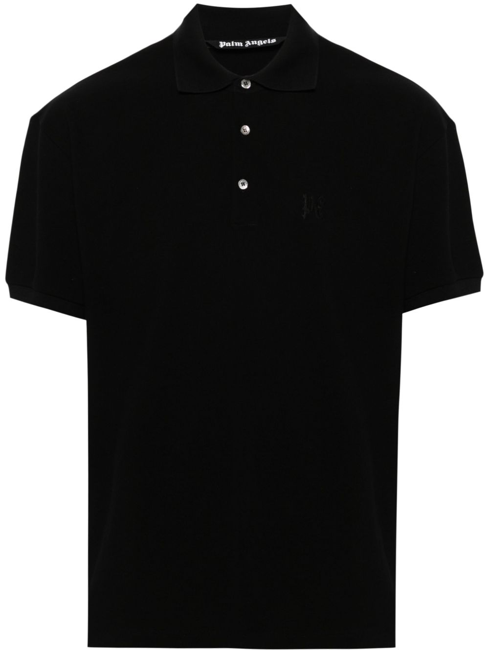 Palm Angels logo刺绣棉polo衫 - 黑色