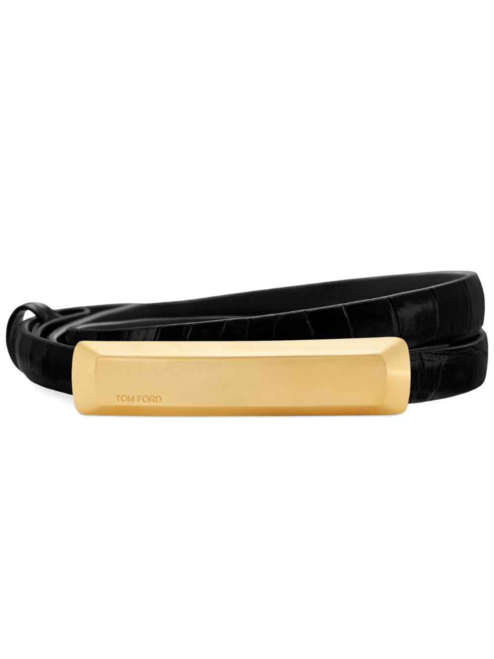 TOM FORD logo雕刻皮质腰带 - 黑色