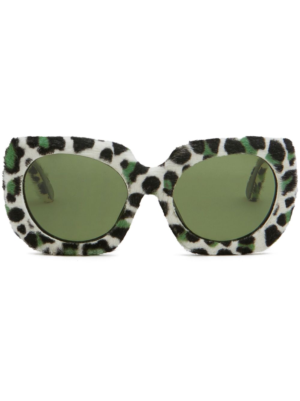 Marni Eyewear 豹纹超大镜框太阳眼镜 - 白色