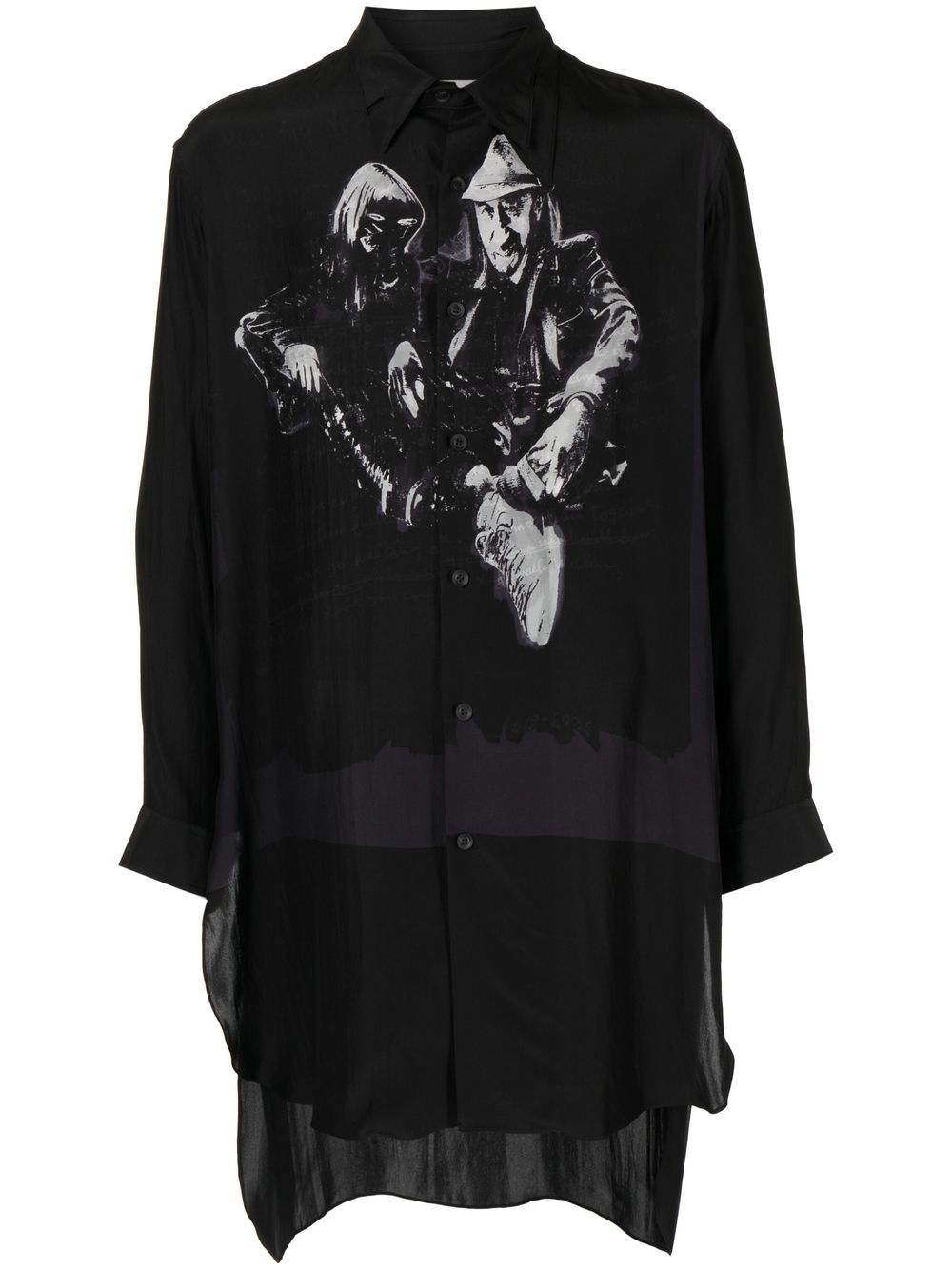 Yohji Yamamoto 图案印花棉衬衫 - 黑色