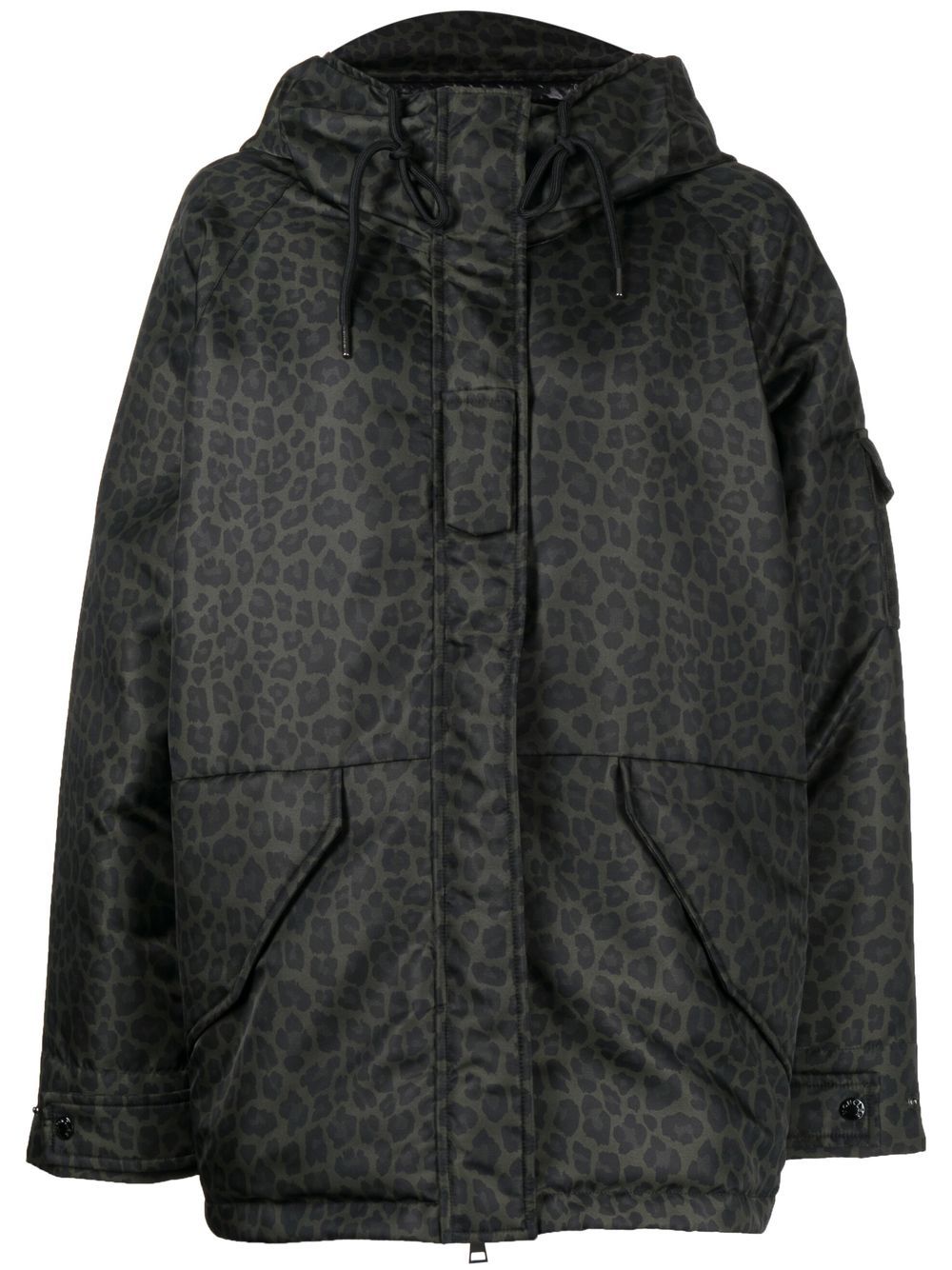 Moncler 豹纹填充连帽夹克 - 绿色