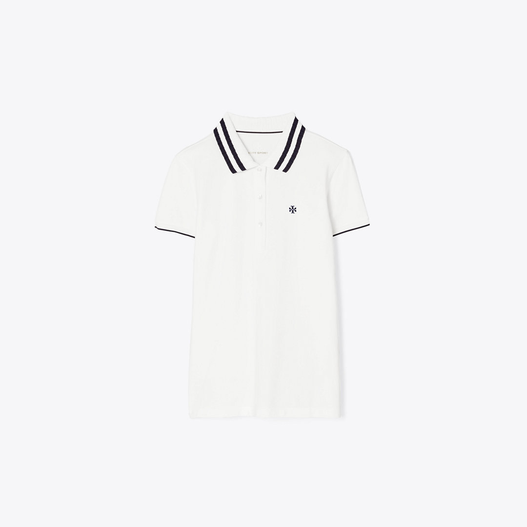 Tory Burch Performance Piqué Pleated Collar Polo