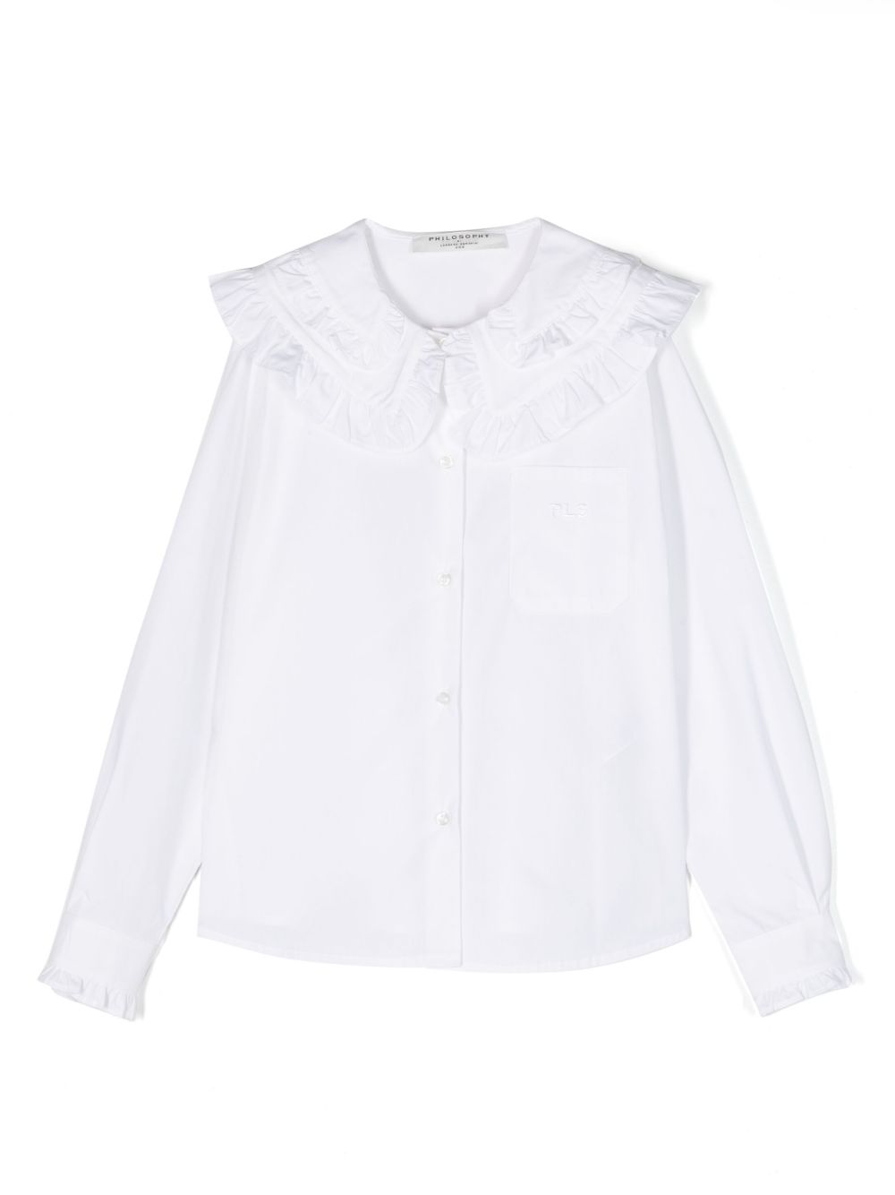 Philosophy Di Lorenzo Serafini Kids 荷叶边领棉衬衫 - 白色