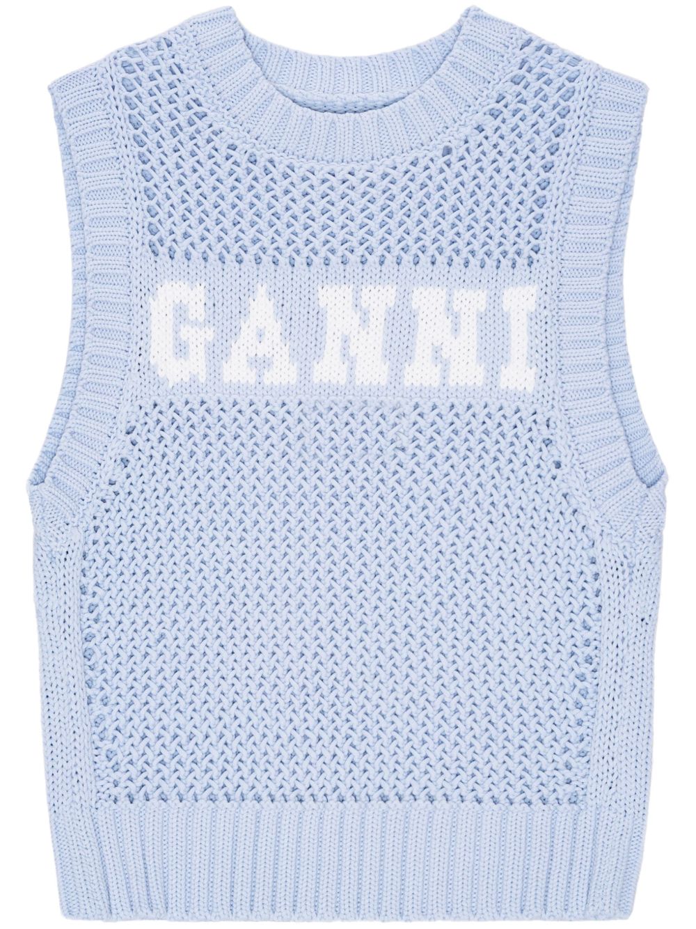 GANNI logo嵌花针织棉马甲 - 蓝色