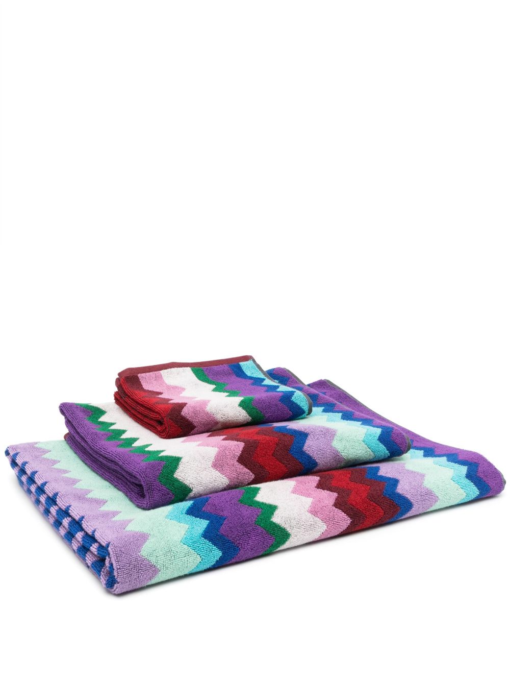 Missoni Home Z字形图案印花棉毛巾（三件装） - 红色