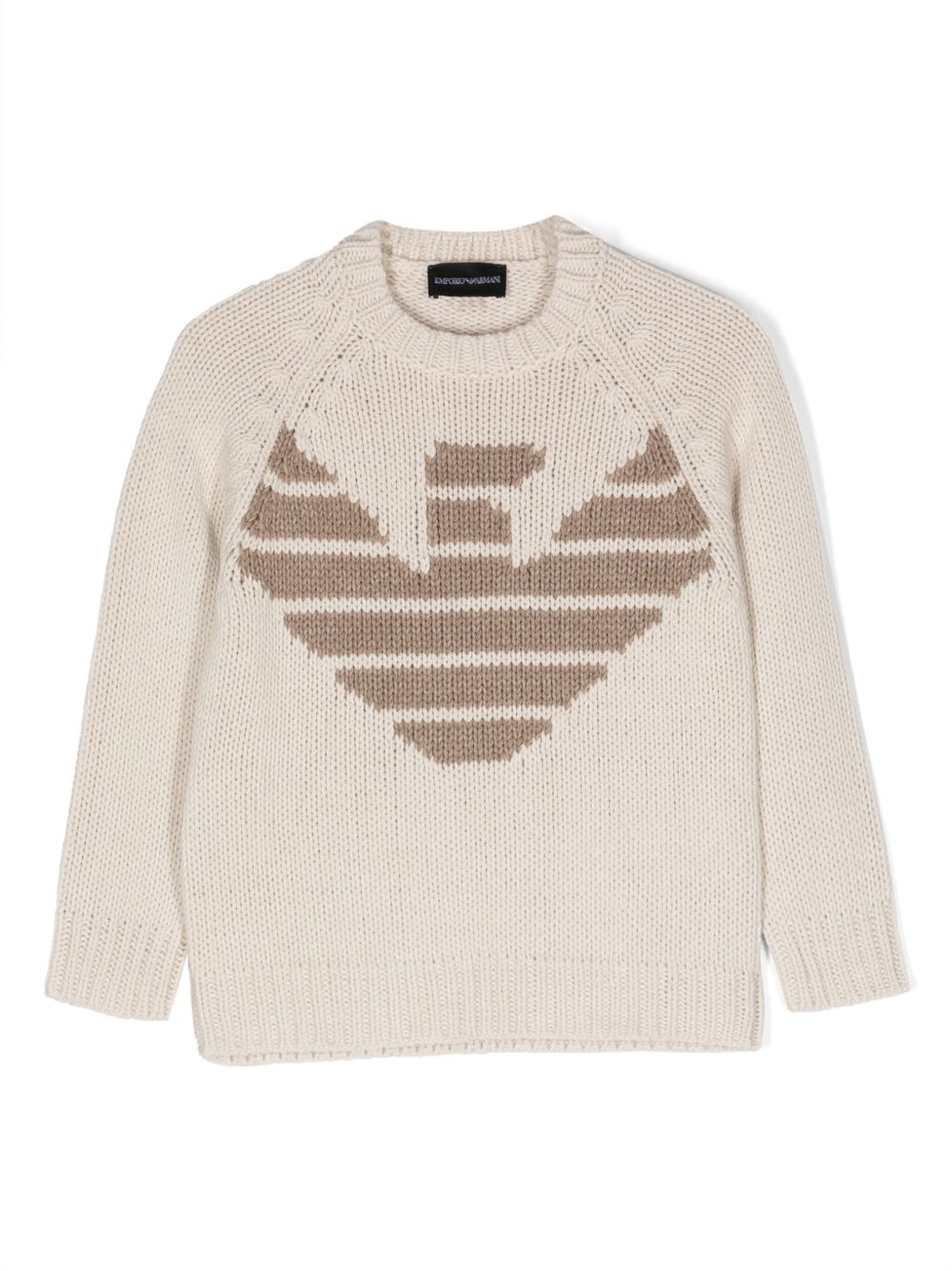 Emporio Armani Kids logo刺绣圆领毛衣 - 中性色