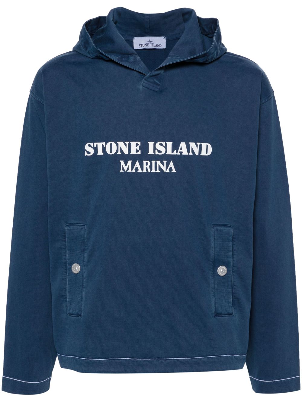 Stone Island logo印花棉连帽衫 - 蓝色