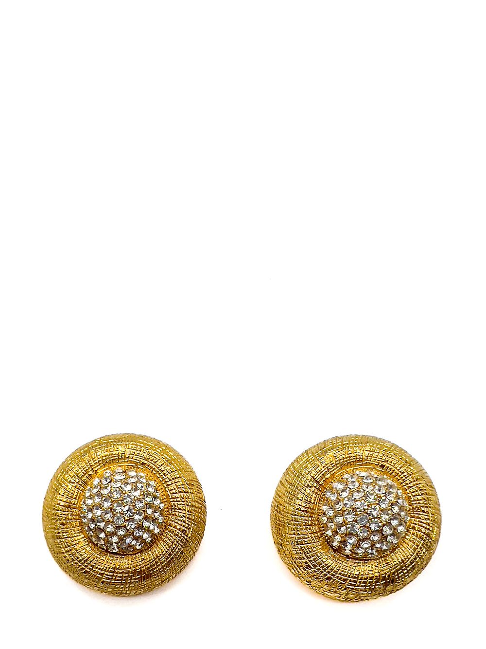 Jennifer Gibson Jewellery Vintage Etched Gold &amp; Crystal Dome Earrings 1970s - 金色