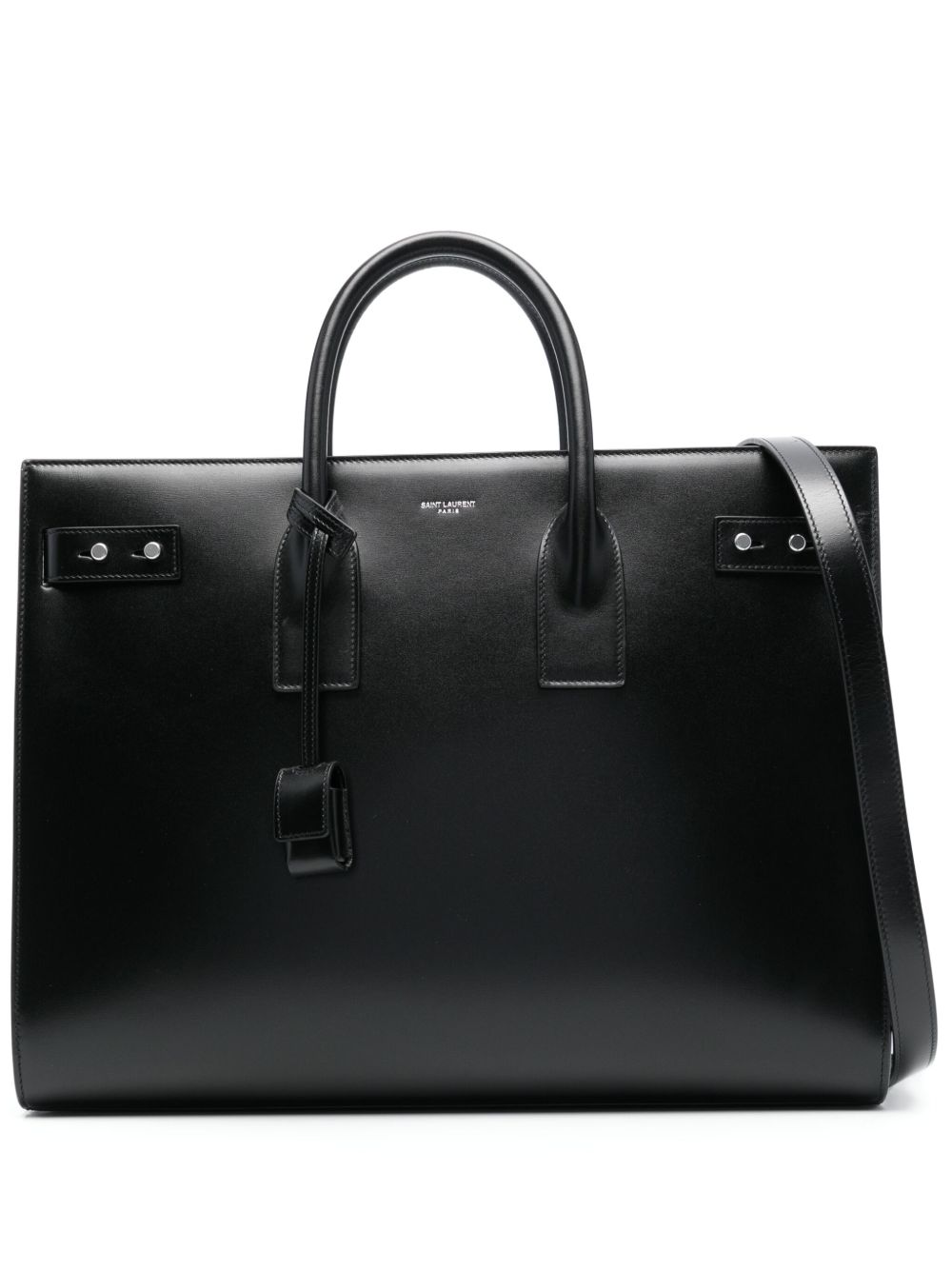 Saint Laurent logo凹面压花手提包 - 黑色
