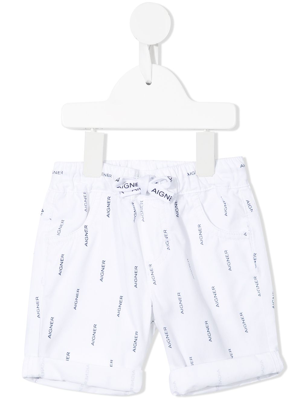 Aigner Kids logo印花抽绳短裤 - 白色