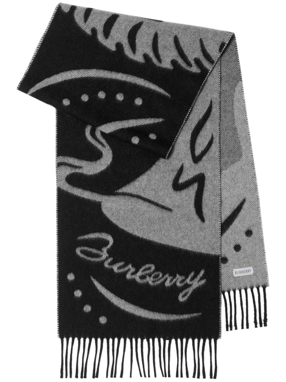 Burberry Mirrored Horse 羊绒围巾 - 黑色