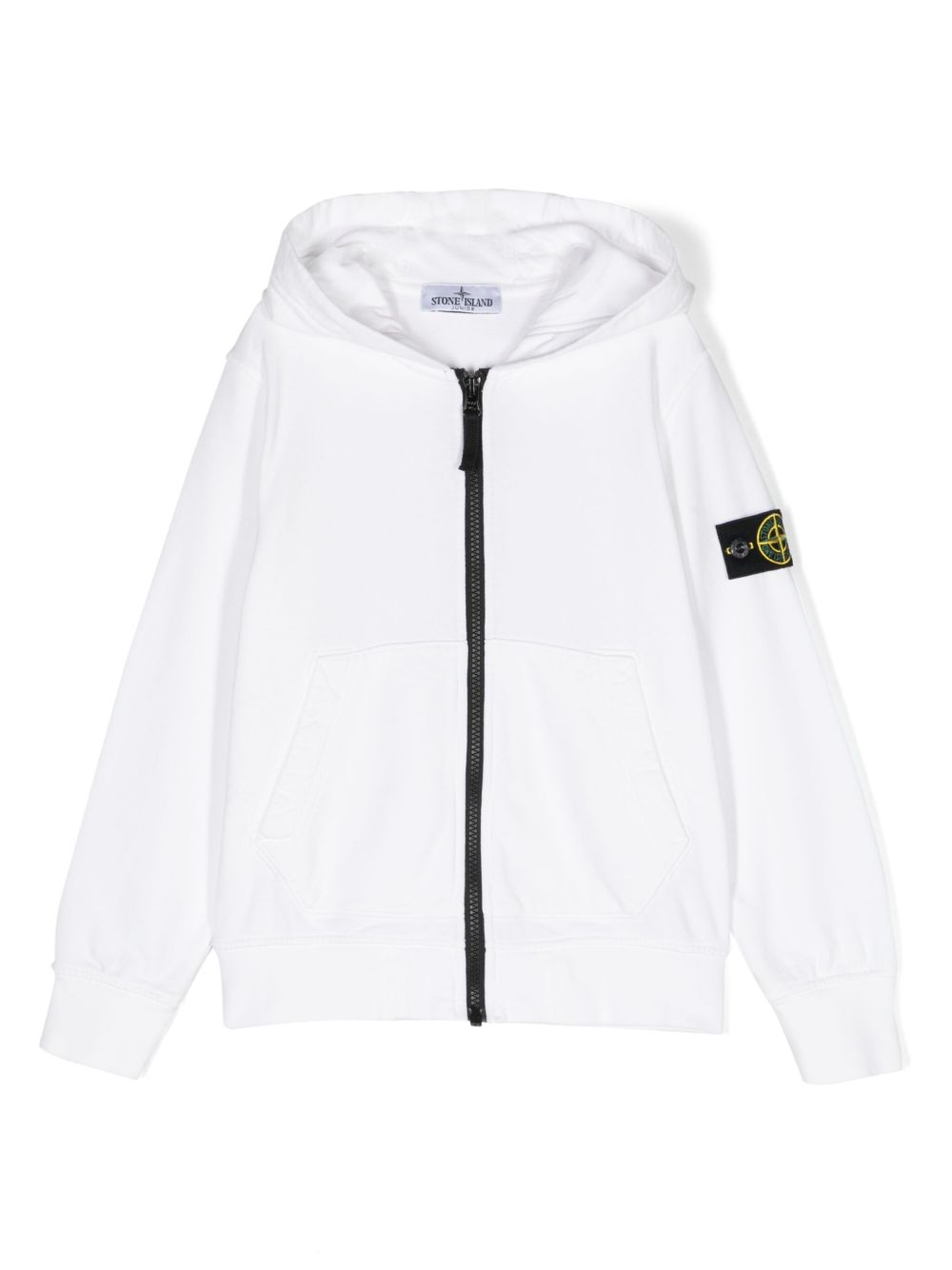 Stone Island Junior 罗盘贴花拉链连帽衫 - 白色