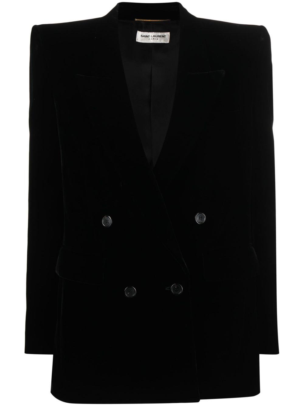 Saint Laurent 双排扣真丝迷你连衣裙 - 黑色