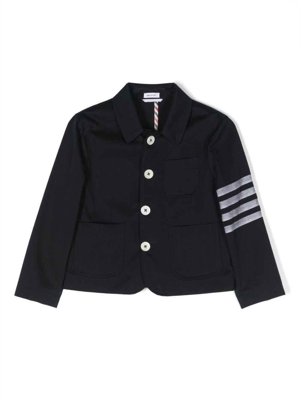 Thom Browne Kids 条纹细节单排扣西装夹克 - 蓝色