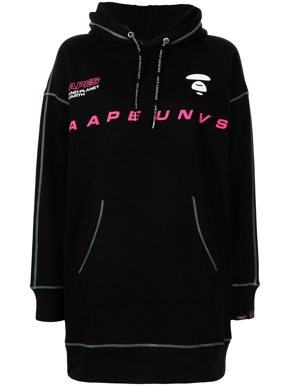 AAPE BY *A BATHING APE® logo印花连帽连衣裙 - 黑色