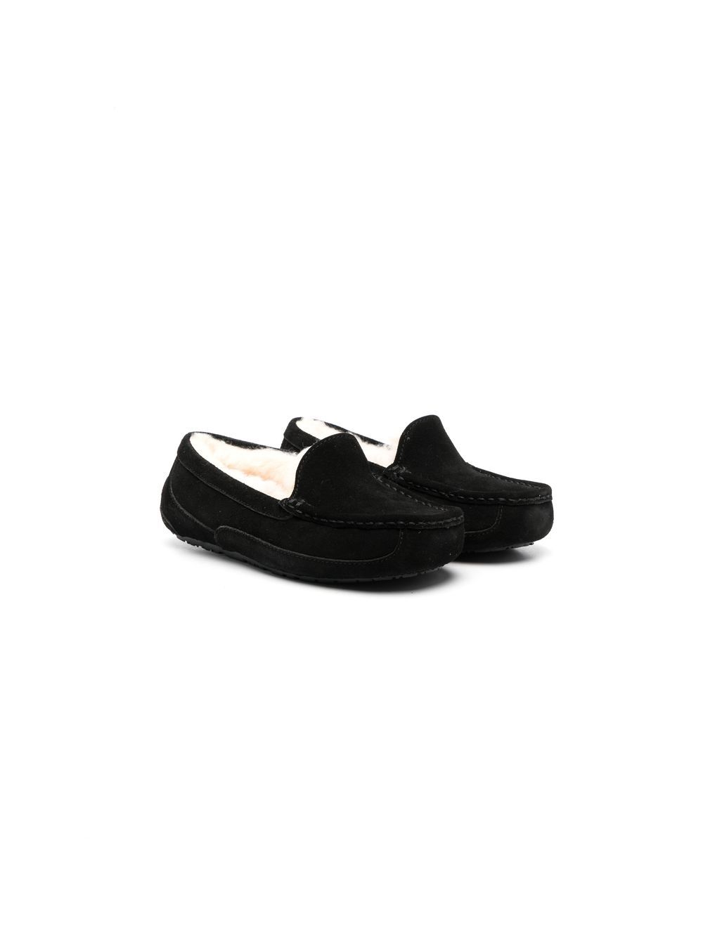UGG Kids 皮毛一体衬里绒面皮乐福鞋 - 黑色