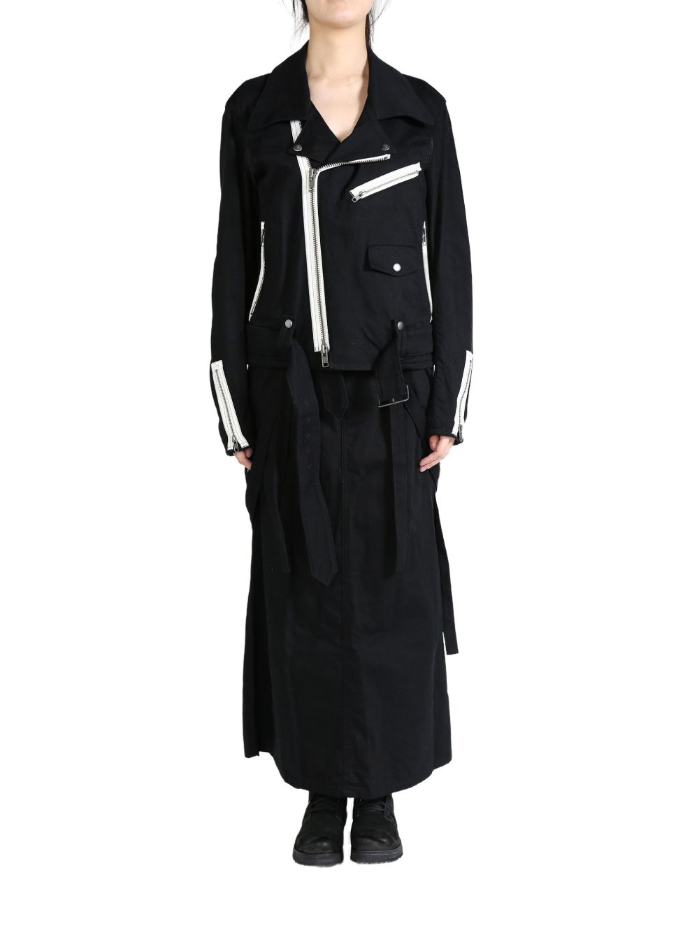 Yohji Yamamoto belt-detail cotton biker jacket - 黑色