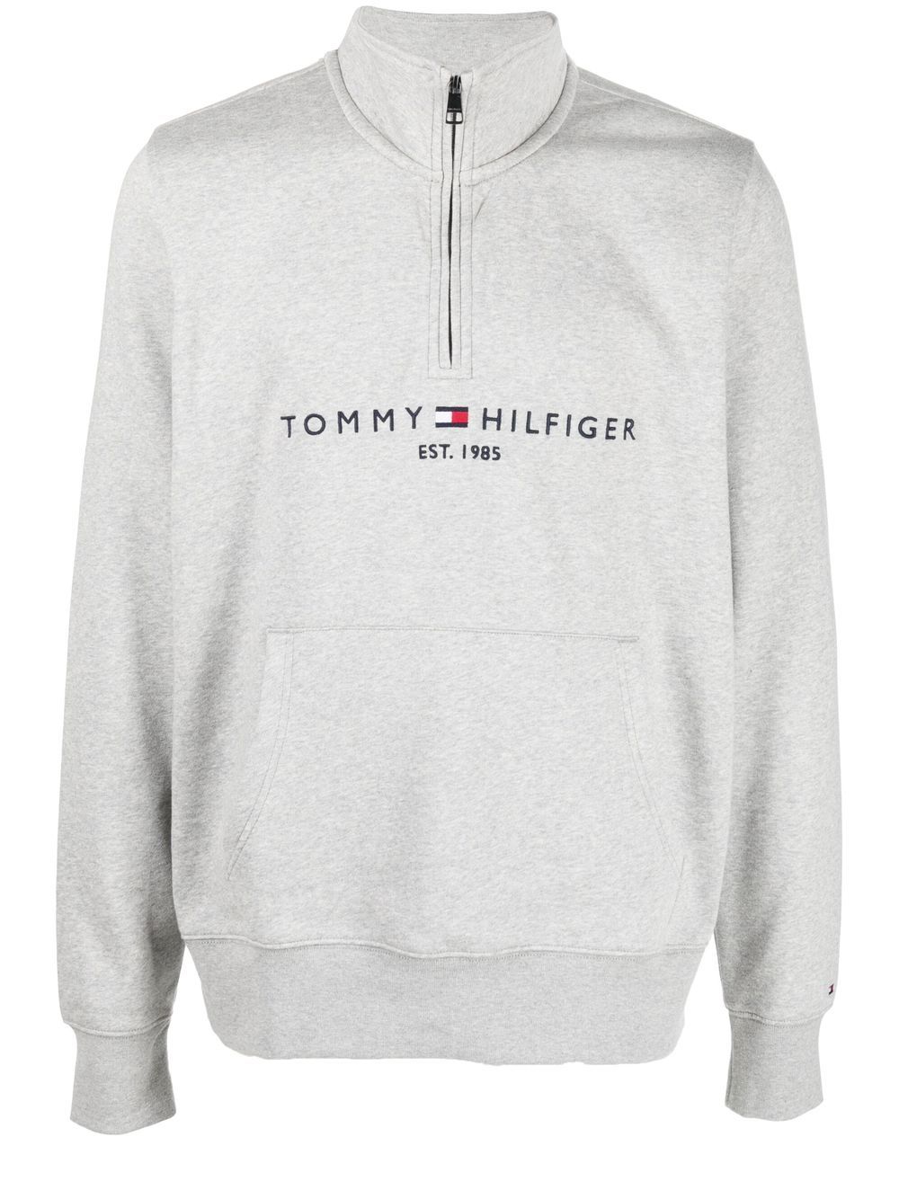 Tommy Hilfiger logo刺绣拉链领连帽衫 - 灰色