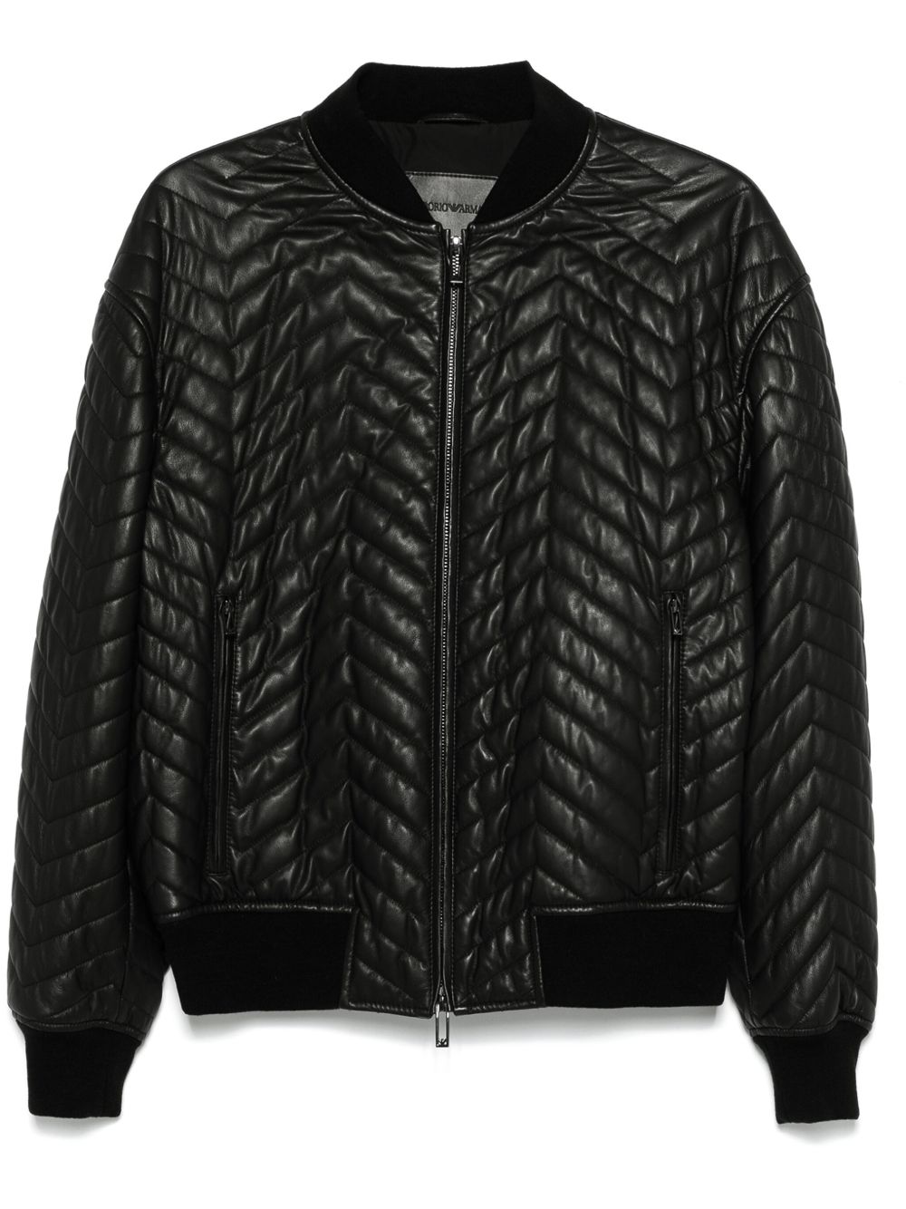 Emporio Armani 皮质飞行员夹克 - 黑色