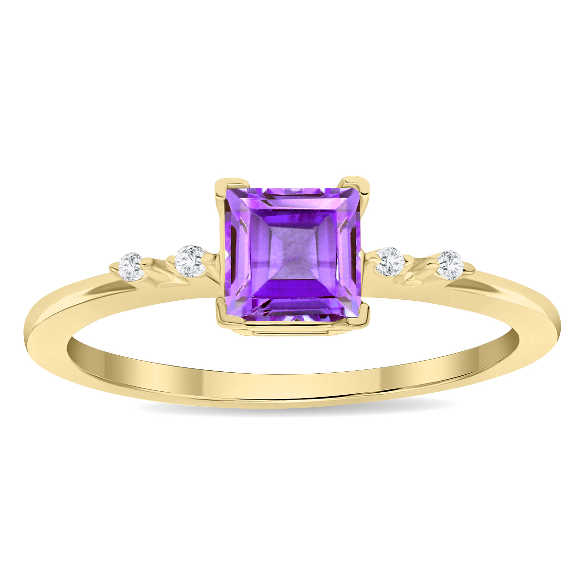 Women's Square Shaped Amethyst and Diamond Sparkle Ring in 10K Yellow Gold
