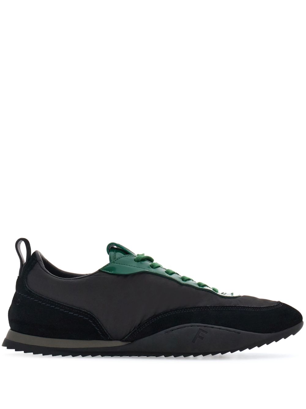 Ferragamo 系带皮质边饰运动鞋 - 黑色