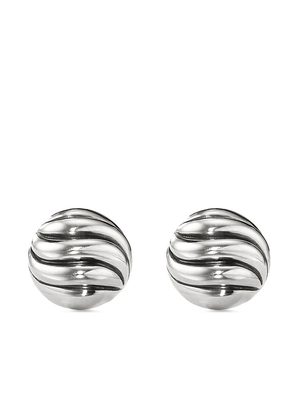 David Yurman 纯银 Sculpted Cable 耳钉 - 银色