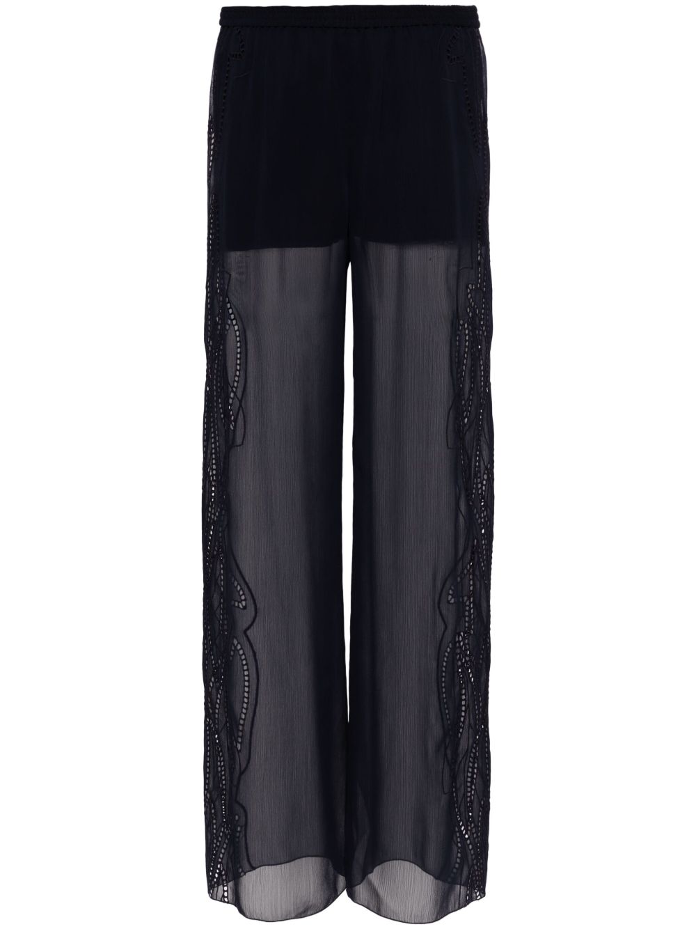 Alberta Ferretti 蕾丝边饰雪纺长裤 - 蓝色