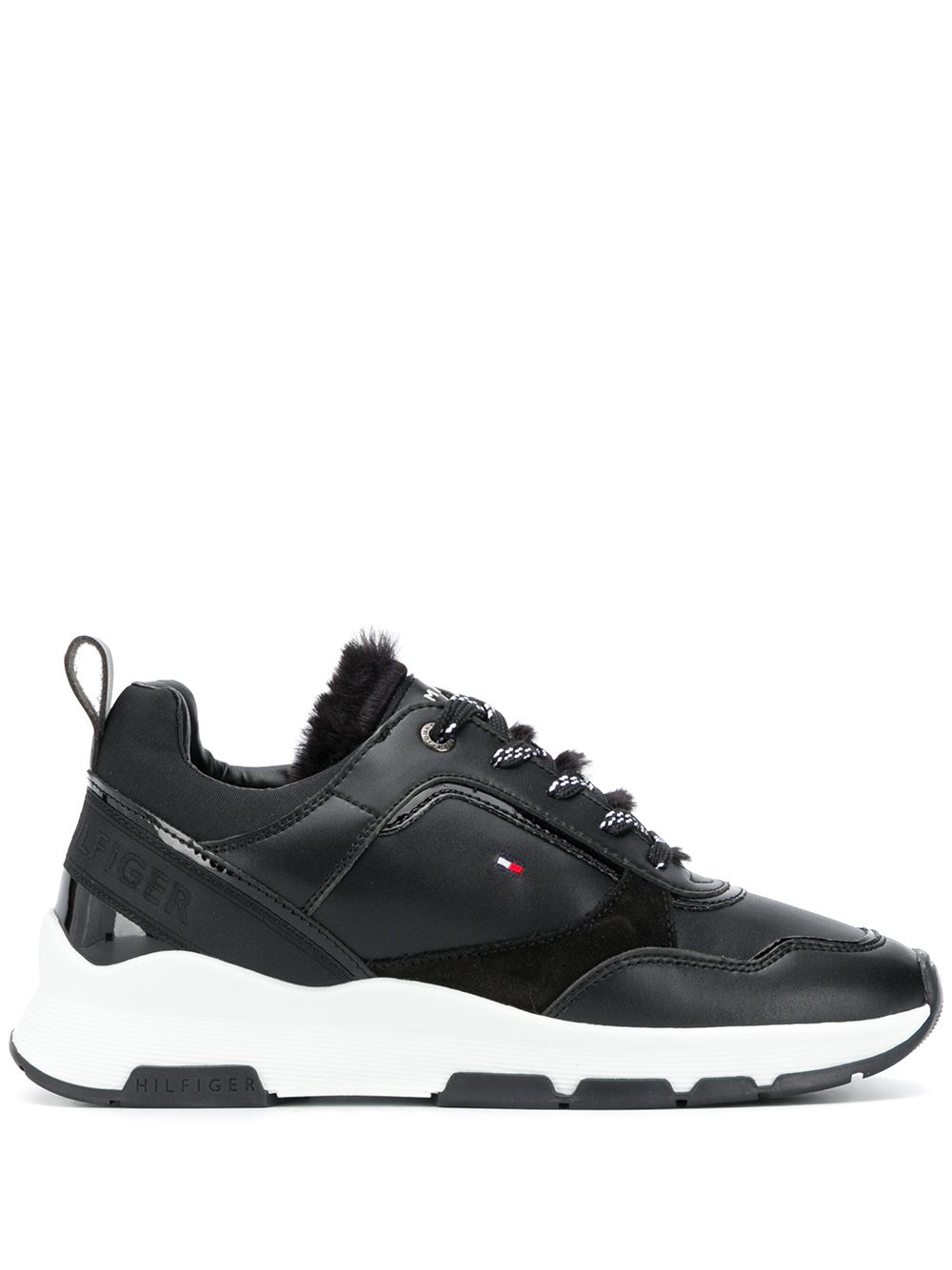 Tommy Hilfiger 人造皮草饰边低帮运动鞋 - 黑色