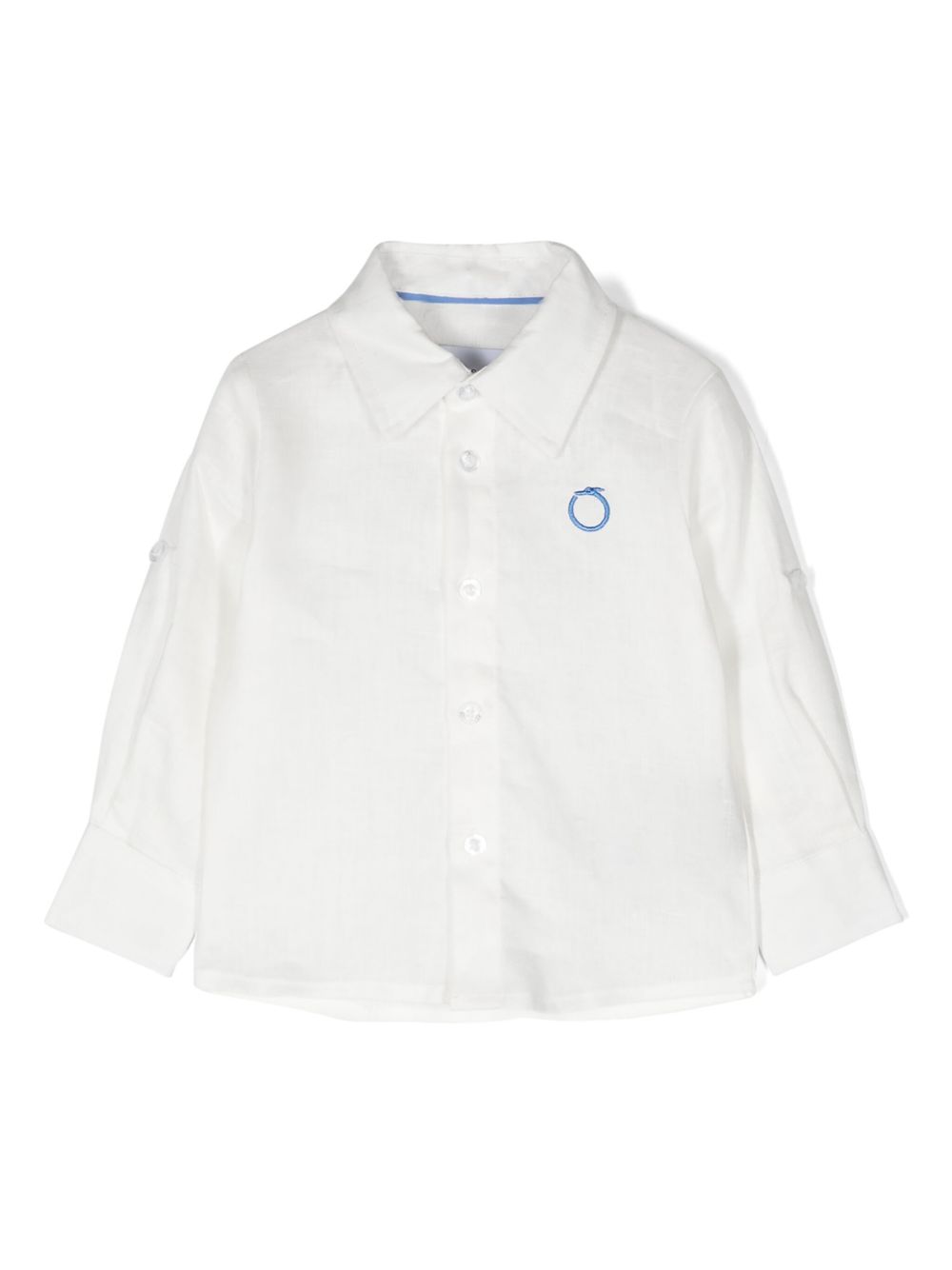 TRUSSARDI JUNIOR logo刺绣亚麻衬衫 - 白色