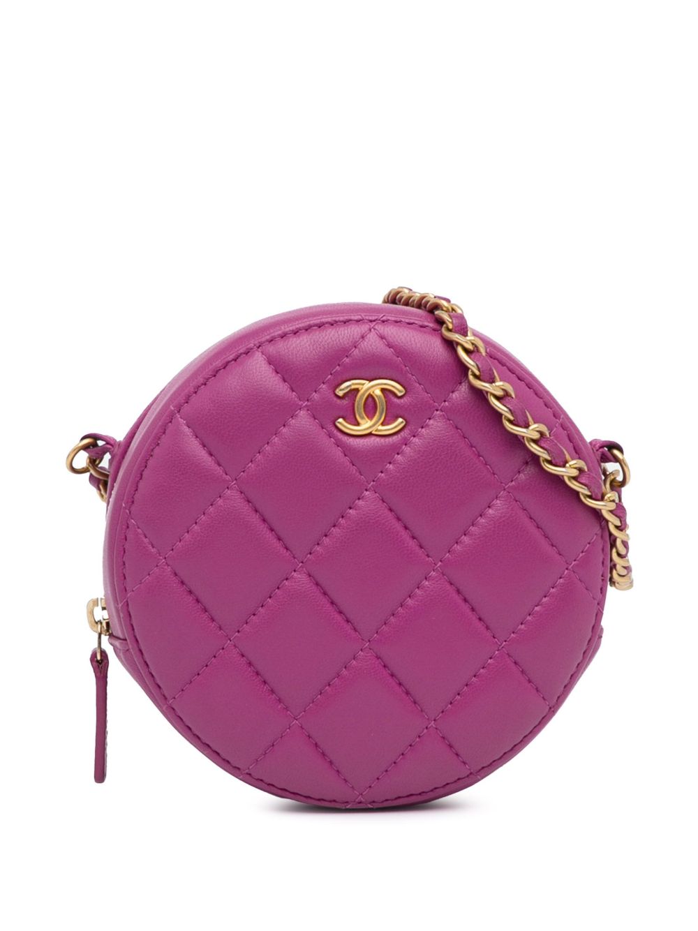 CHANEL Pre-Owned Lambskin Pearl Crush Round 斜挎搭链手拿包（2020年典藏款） - 粉色