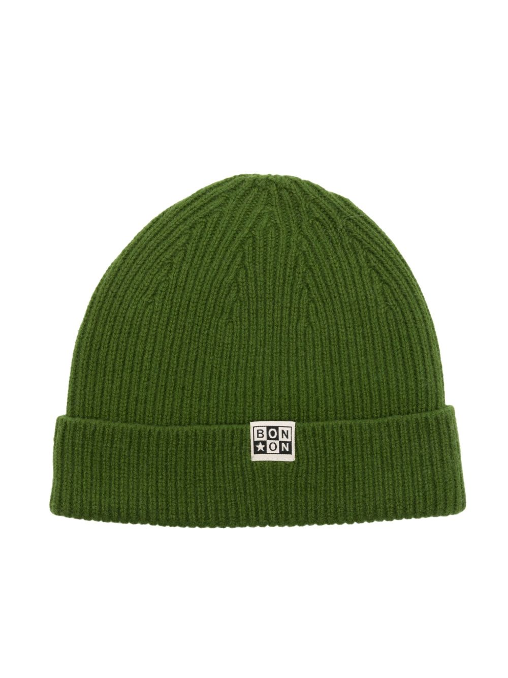 Bonton logo-patch ribbed-knit beanie - 绿色