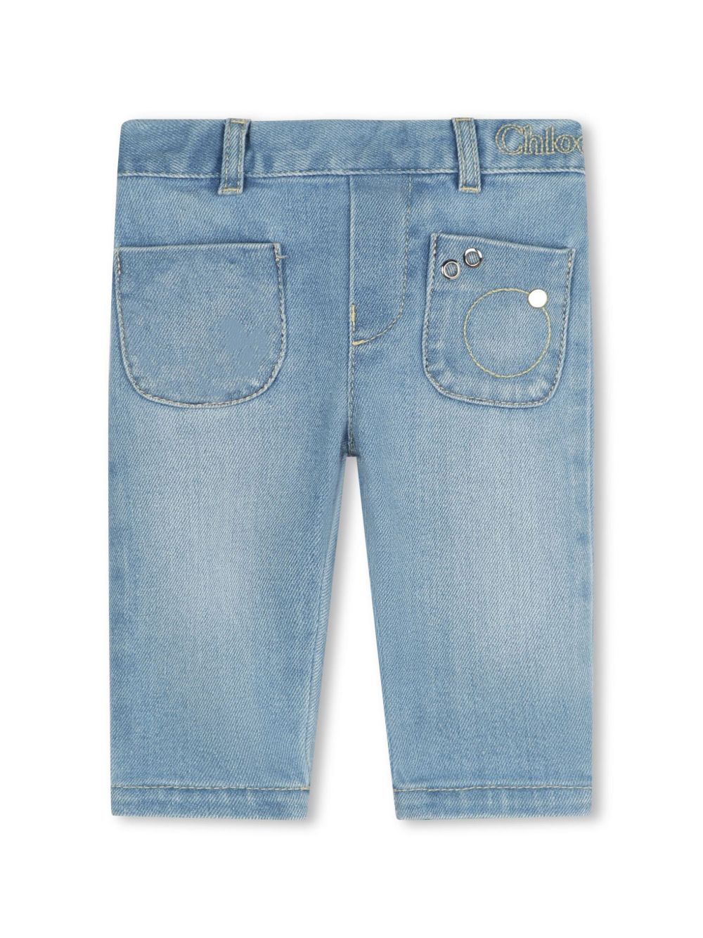 Chloé Kids 贴袋直筒牛仔裤 - 蓝色