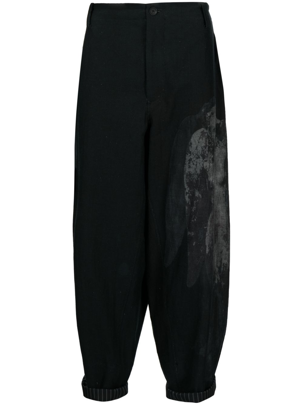 Yohji Yamamoto 图案印花垮裤 - 黑色