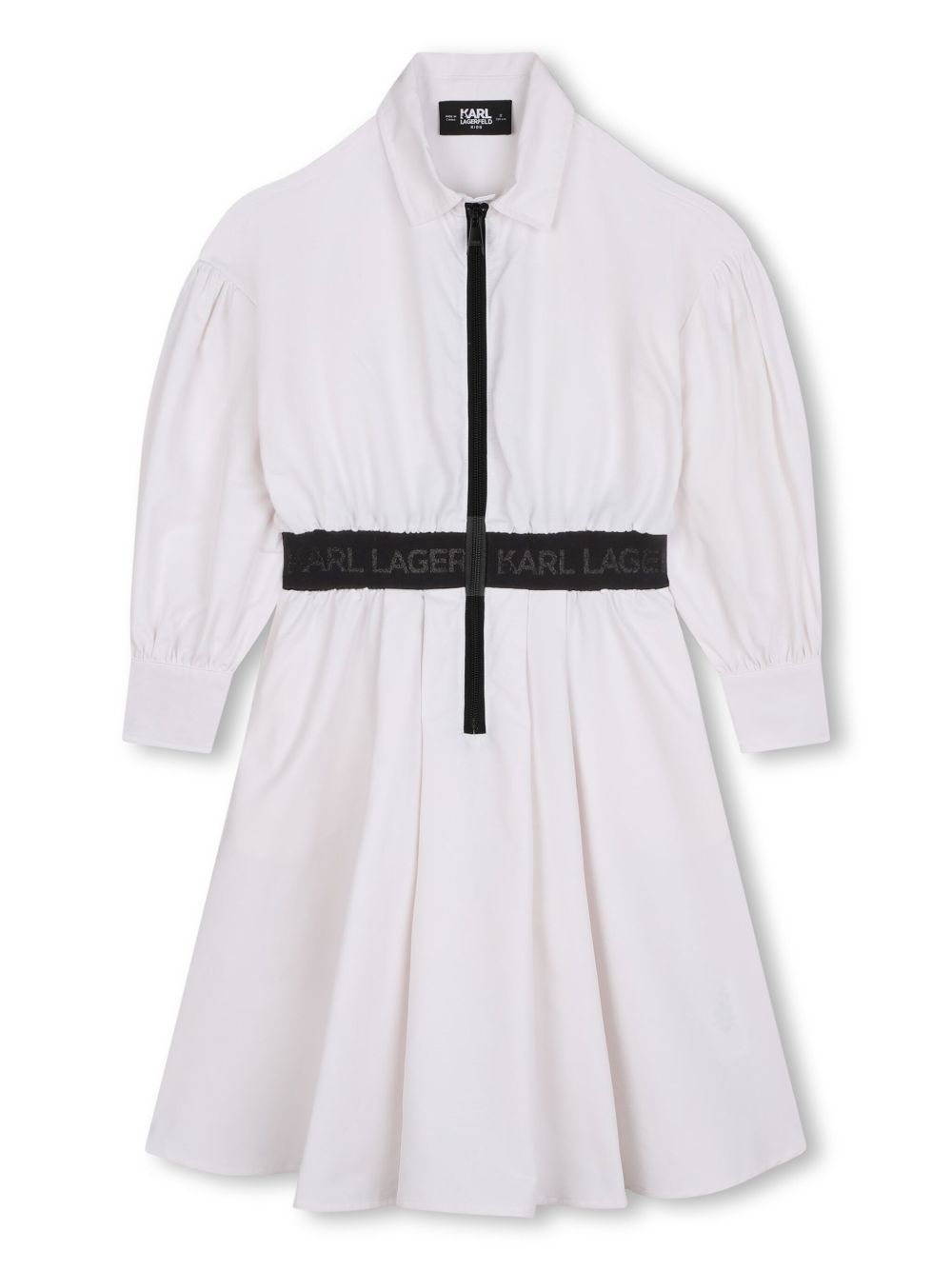 Karl Lagerfeld Kids logo腰边灯笼袖连衣裙 - 白色
