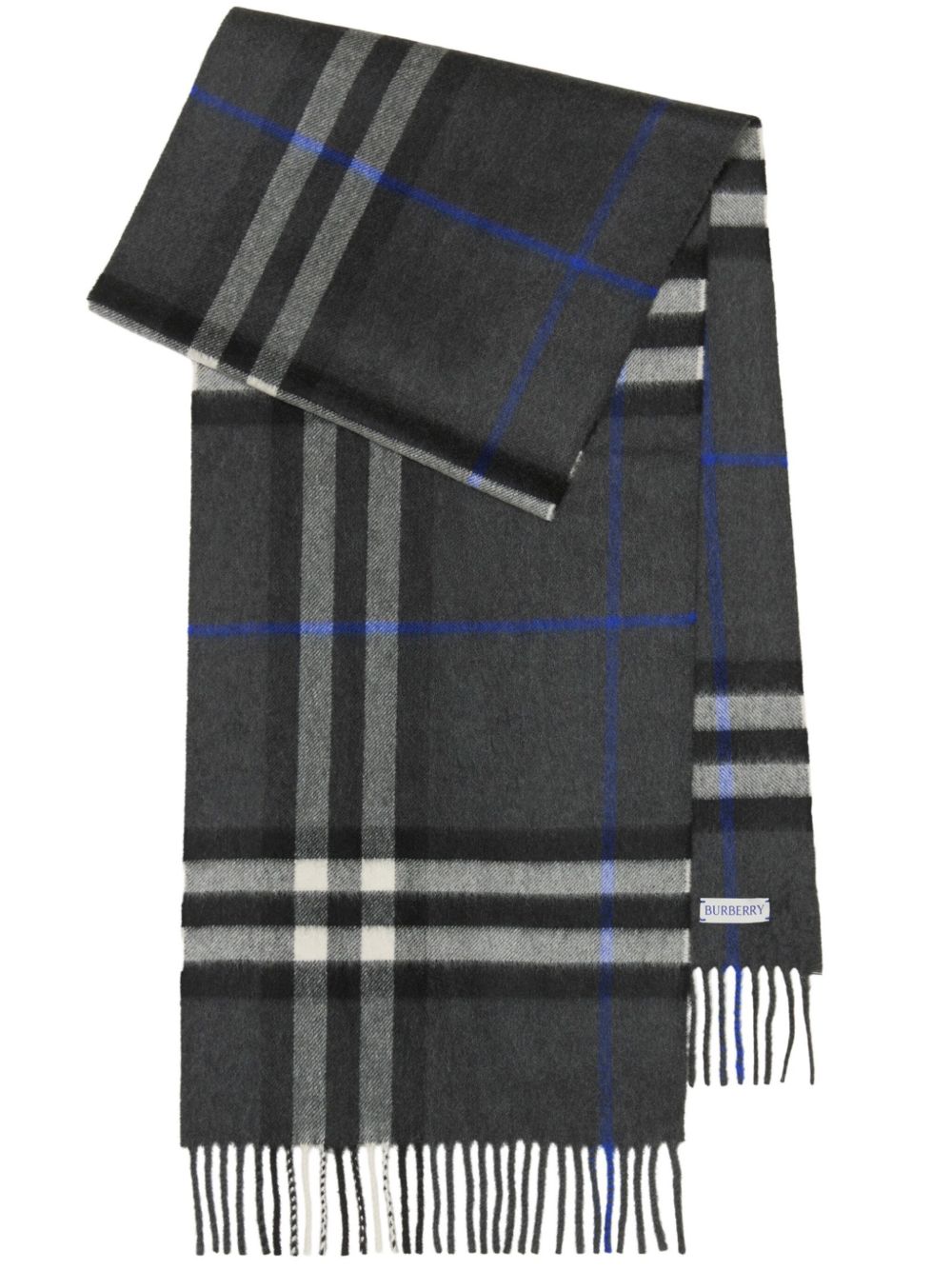 Burberry 格纹流苏边羊绒围巾 - 灰色